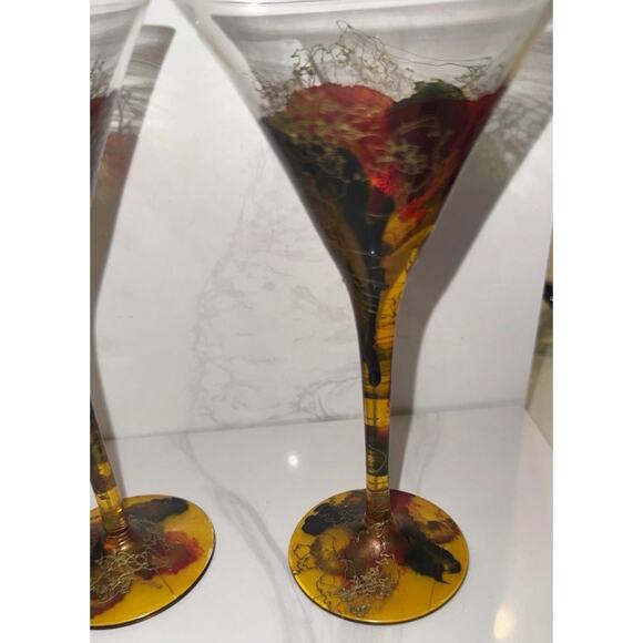Monaco by Monarch Martini Glasses (2)Hand Painted Romania Crystal 7.25x3.25 - Picture 3 of 7